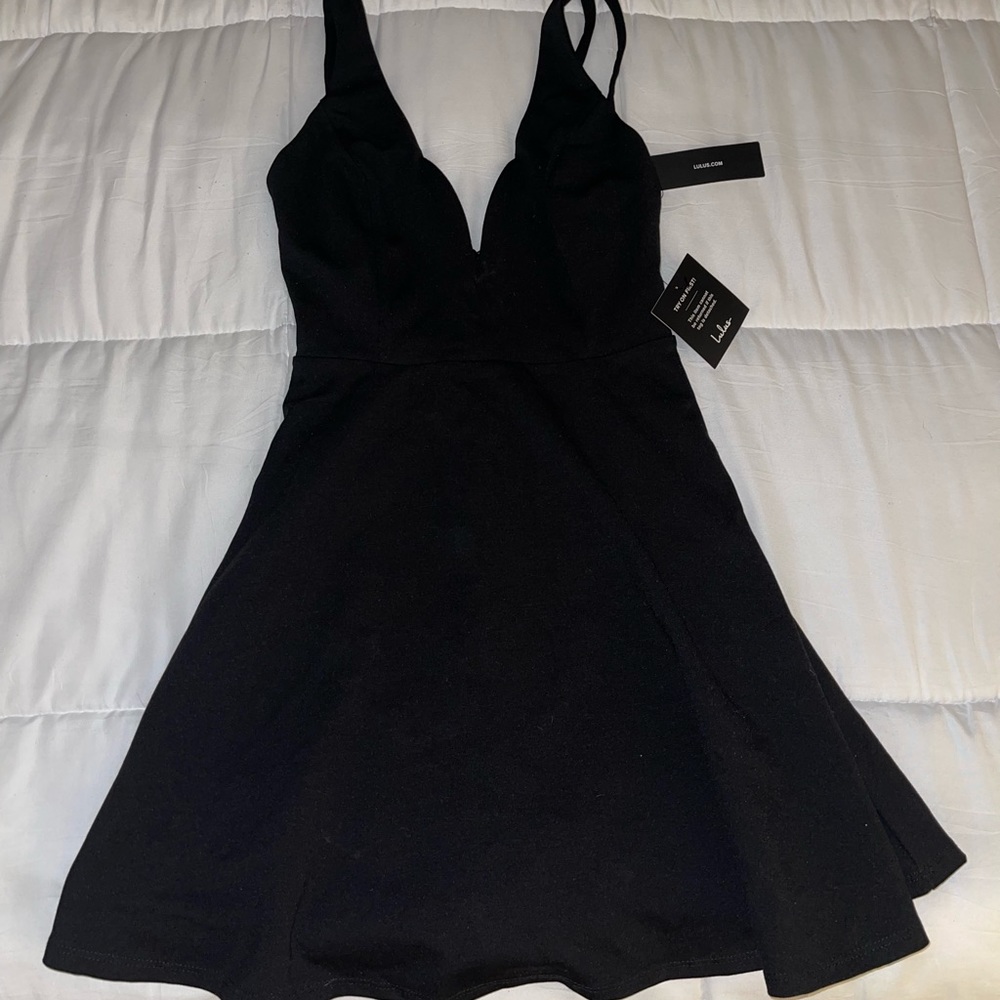 Black, mini dress with low back cut out, size M, Lulu’s